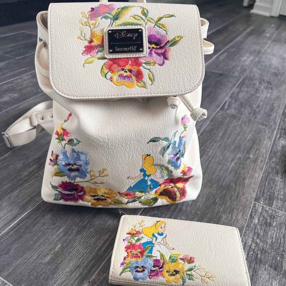 Loungefly Disney Alice in Wonderland Embroidered Satchel Backpack & Wallet